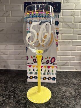 Refresh Confetti 50th Birthday Wine Glass with Yellow Stem